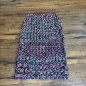 ST.JOHN Women's Tweed Blue Orange Pink Black Metallic Pencil Skirt Sz 4